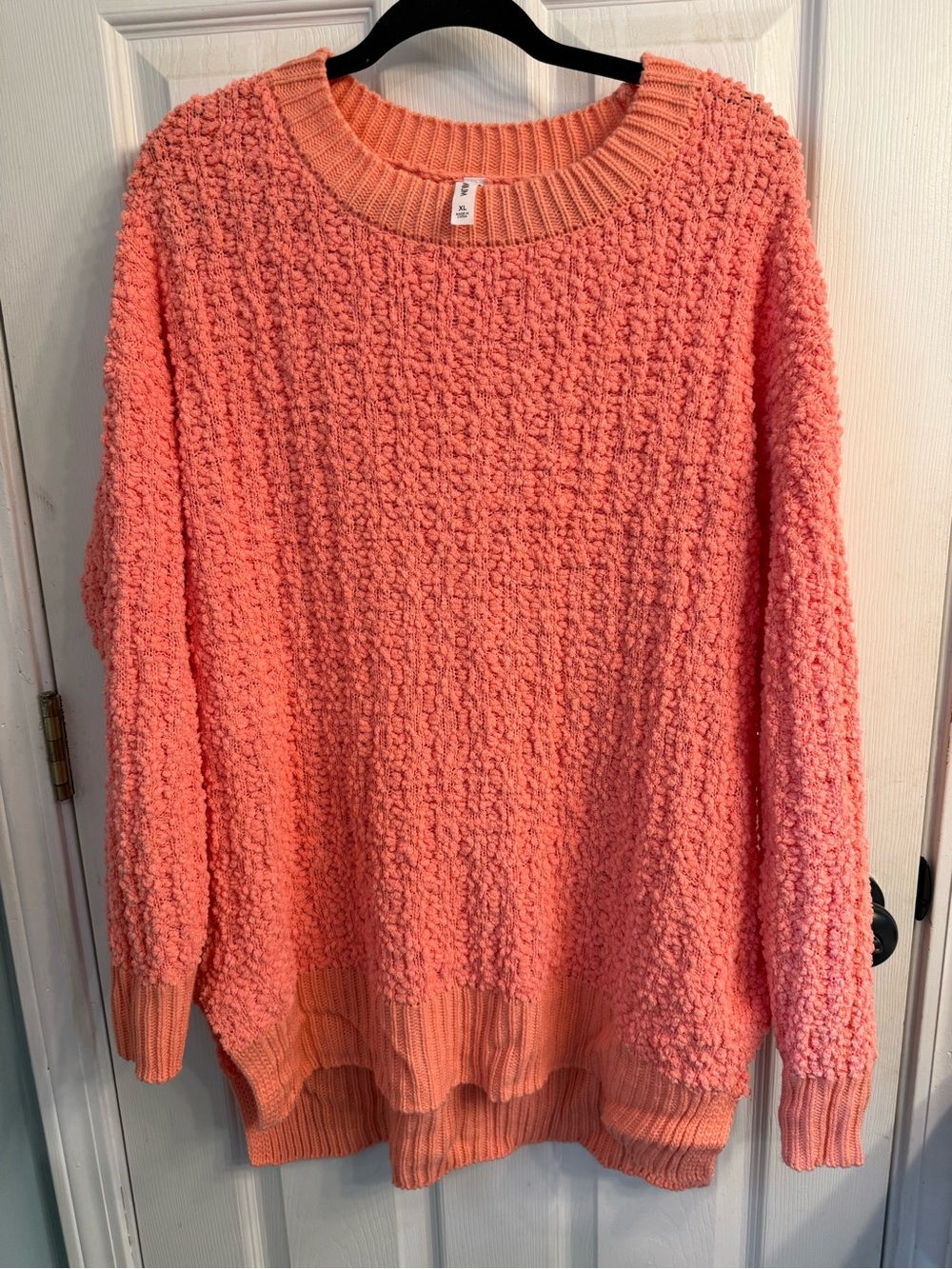 Zenana Outfitters Popcorn Crewneck Sweater - Coral